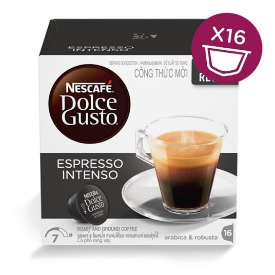 Nescafe Dolce Gusto Espresso Intenso -kahvi 16 kapselin laatikossa