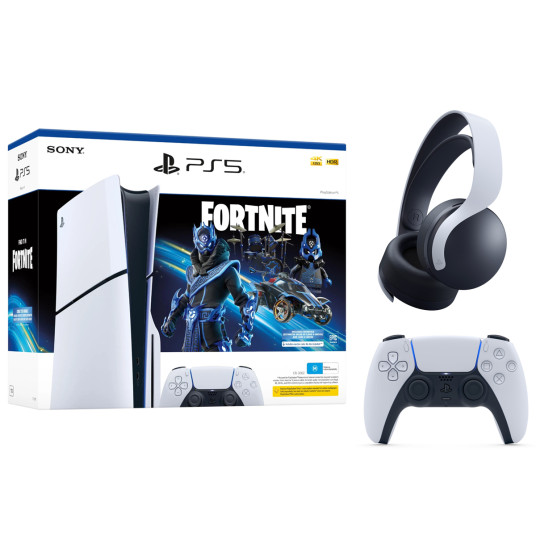 Pelikonsoli Sony Playstation 5 Slim (PS5) 1TB White Fortnite Cobalt Star + lisäohjain Sony DualSense PS5 + Kuulokkeet Sony PS5 „Pulse 3D“