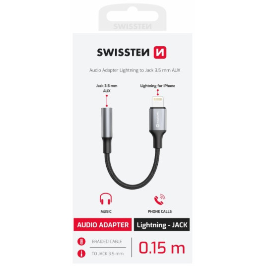 Swissten Lightning to Jack 3.5mm AUX Audio Adapter for iPhone and iPad 15 cm