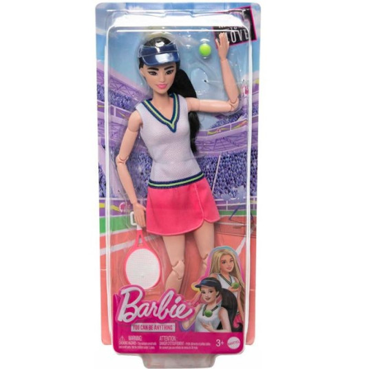 Barbie-nukke ja tarvikkeet, ura-tennispelaaja-nukke mailalla ja pallolla