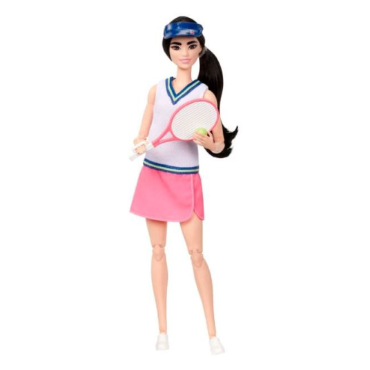 Barbie-nukke ja tarvikkeet, ura-tennispelaaja-nukke mailalla ja pallolla