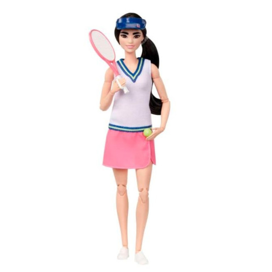 Barbie-nukke ja tarvikkeet, ura-tennispelaaja-nukke mailalla ja pallolla