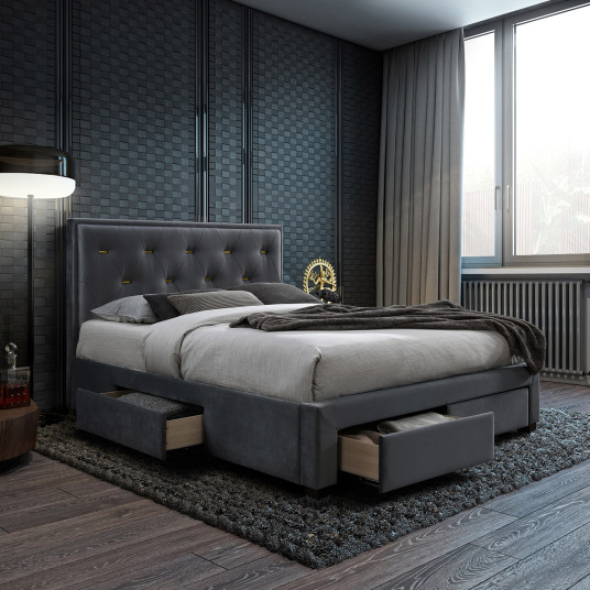 Sänky GLOSSY 160x200cm ja patja HARMONY TOP, harmaa