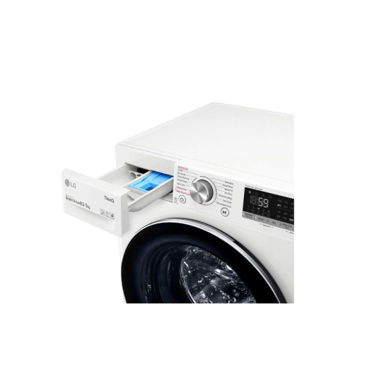 LG Washing machine with dryer | F2DV5S8S2E | Energy efficiency class C/E | Front loading | Washing capacity 8.5 kg | 1200 RPM | Depth 48 cm | Width 60 cm | Display | LED | Drying system | Drying capacity 5 kg | Steam function | Direct drive | Wi-Fi | Whit