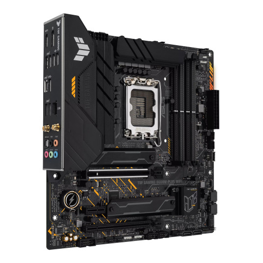 Asus TUF GAMING B660M-PLUS WIFI Prosessoriperhe Intel, Prosessorikanta LGA1700, DDR5 DIMM, Muistipaikat 4, Tuetut kiintolevyliitännät SATA, M.2, SATA-liittimien määrä 4, Piirisarja B660, mATX