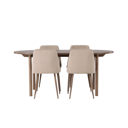 Andy ruokapöytä 180*75 - Natural / Natural MDF + yöruokailutuoli - tumma pähkinä / Mocca / ruskea kangas _4
