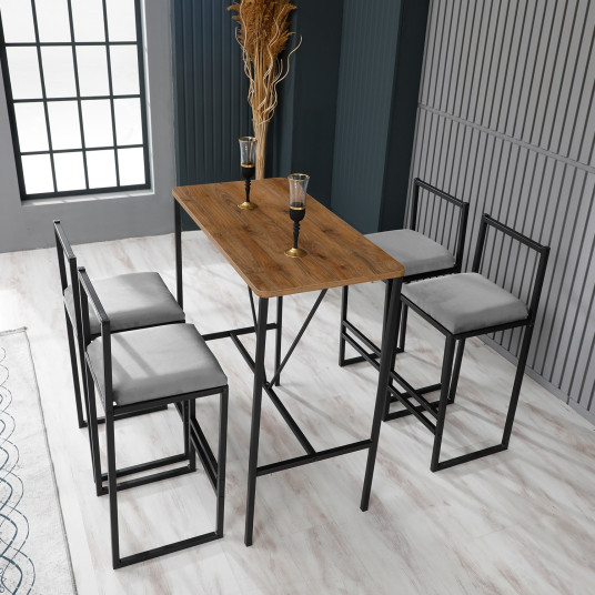 Bar Table & Stool Set (5 Pieces), Nordic, Grey Walnut Black, 100% MELAMINE COATED PARTICLE BOARD