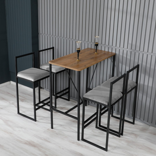 Bar Table & Stool Set (5 Pieces), Nordic, Grey Walnut Black, 100% MELAMINE COATED PARTICLE BOARD