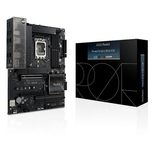 Emolevy|ASUS|Intel B760 Express|LGA1700|ATX|Muisti DDR5|Muistipaikat 4|1xPCI-Express 3.0 1x|1xPCI-Express 4.0 16x|1xPCI-Express 5.0 16x|3xM.2|1xHDMI|4x0xUS23BUS2. -C|1xOptinen S/PDIF|2xRJ45 |5xAudioportti|PROARTB760-CREATOR