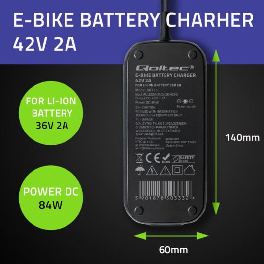 Charger for ebike 36V 42V 2A 5.5x2.5