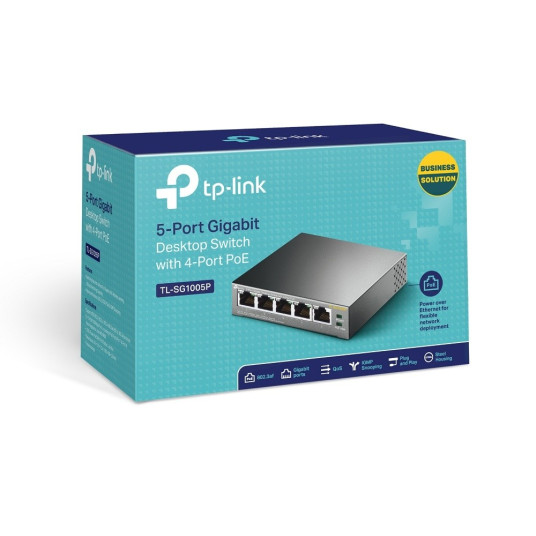 TP-Link TL-SG1005P Verkkoyhteydet Hallitsematon Gigabit Ethernet (10/100/1000) PoE-tuki Musta