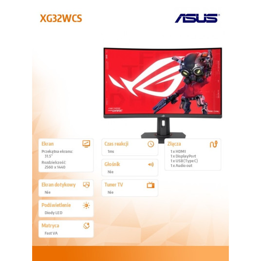 Näyttö 32 tuumaa XG32WCS 180Hz DP DP HDMI USB-C
