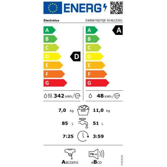 Pesukone-kuivausrumpu ELECTROLUX EW8W7607QE
