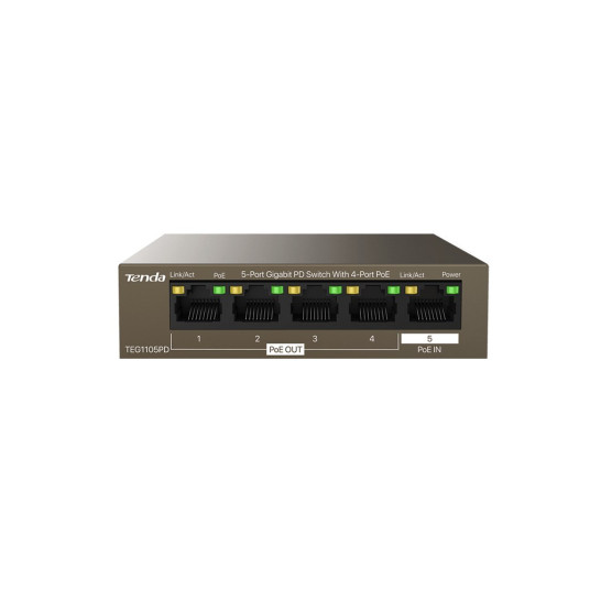 Tenda TEG1105PD Gigabit Ethernet (10/100/1000) Power over Ethernet (PoE) -kytkin Ruskea