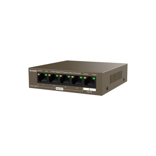 Tenda TEG1105PD Gigabit Ethernet (10/100/1000) Power over Ethernet (PoE) -kytkin Ruskea