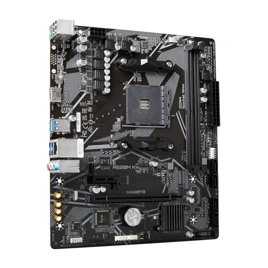 Gigabyte A520M K 1.0 M/B Prosessoriperhe AMD, Prosessorikanta AM4, DDR4 DIMM, Muistipaikat 2, Tuetut kiintolevyliitännät SATA, M.2, SATA-liittimien määrä 4, Piirisarja AMD A520, Micro ATX