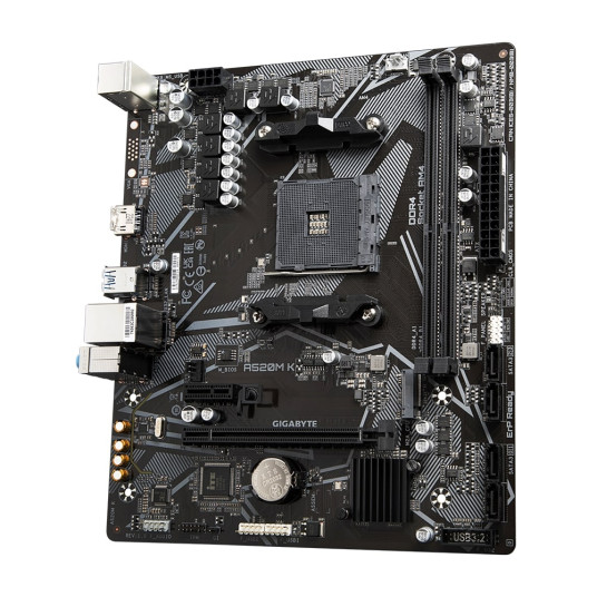Gigabyte A520M K 1.0 M/B Prosessoriperhe AMD, Prosessorikanta AM4, DDR4 DIMM, Muistipaikat 2, Tuetut kiintolevyliitännät SATA, M.2, SATA-liittimien määrä 4, Piirisarja AMD A520, Micro ATX