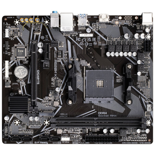 Gigabyte A520M K 1.0 M/B Prosessoriperhe AMD, Prosessorikanta AM4, DDR4 DIMM, Muistipaikat 2, Tuetut kiintolevyliitännät SATA, M.2, SATA-liittimien määrä 4, Piirisarja AMD A520, Micro ATX