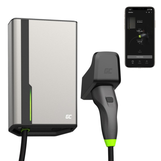 Green Cell EVGC021A2275 Sähköajoneuvojen latausasema Harmaa alumiiniseinä 3 sisäänrakennettua näyttöä LED