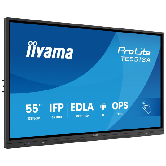 iiyama TE6513A-B1AG Signature Display Interaktiivinen litteä näyttö 163,8 cm (64,5") Wi-Fi 450 cd/m² 4K Ultra HD Musta Kosketusnäyttö Integroitu prosessori Android 18/7