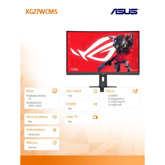 Näyttö 27 tuumaa XG27WCMS ROG FHD 280Hz HDMI