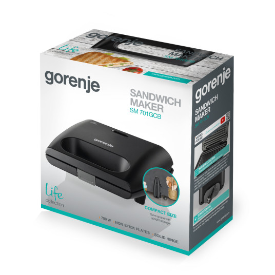 Gorenje Mini Grill SM701GCB Kontaktigrilli, 700 W, musta
