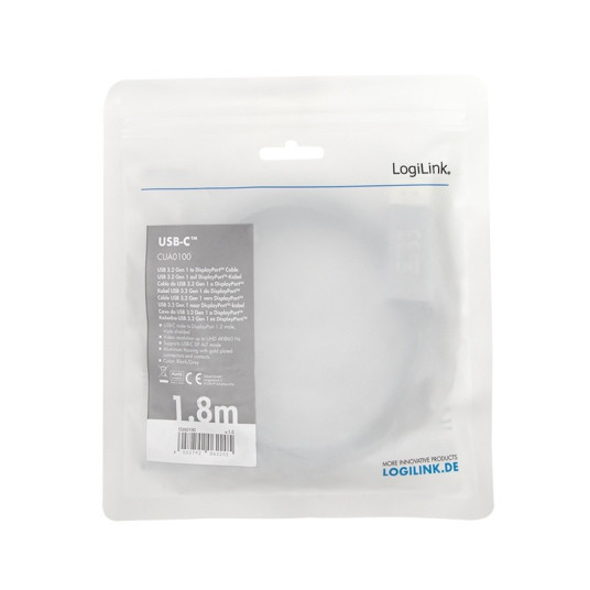 USB-C–DP-kaapeli, 4K 60 Hz, alumiini, 1,8 m