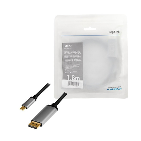 USB-C–DP-kaapeli, 4K 60 Hz, alumiini, 1,8 m