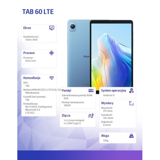 Tabletti Blackview Tab 60 LTE 6GB/128GB Blue