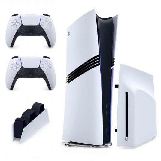 Pelikonsoli Sony Playstation 5 Pro (PS5 PRO) 2TB White + lisäohjain Sony DualSense PS5 + Latausasema Sony DualSense PS5 + PS5 Disc drive