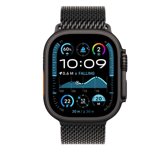 Apple Watch 49 mm mustatitaaninen milanolaisranneke, keskikokoinen