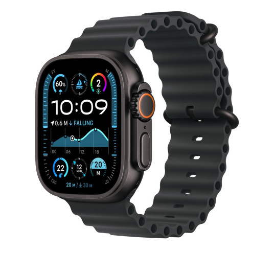 Apple Watch 49 mm musta Ocean-ranneke, mustatitaani