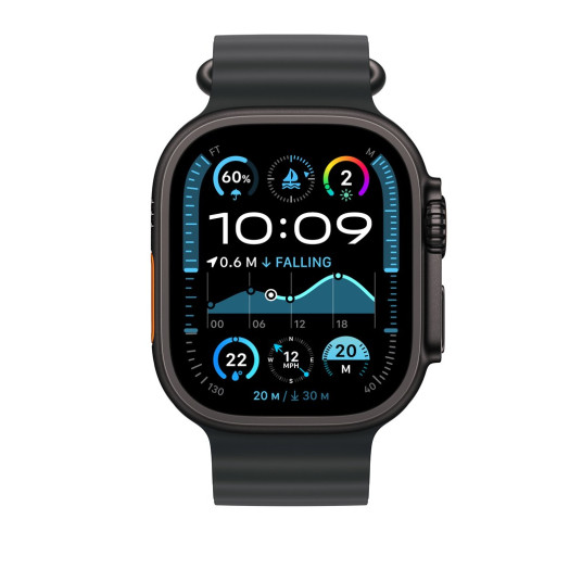 Apple Watch 49 mm musta Ocean-ranneke, mustatitaani