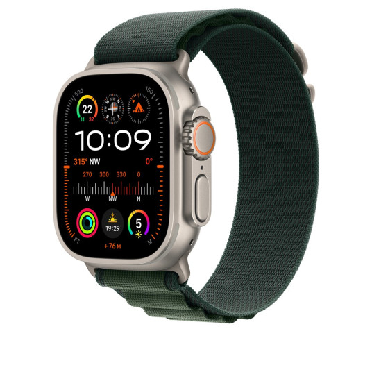 Apple Watch 49 mm tummanvihreä Alpine-ranneke, suuri, luonnontitaani