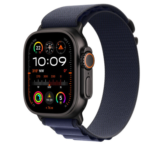Apple Watch 49 mm laivastonsininen Alpine-ranneke, suuri, mustatitaani
