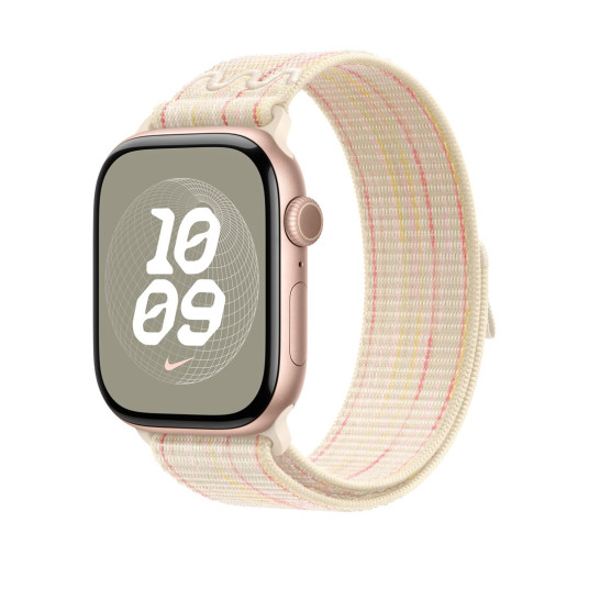 Apple Watch 46 mm Starlight/pinkki Nike Sport Loop -ranneke (MYJE3)