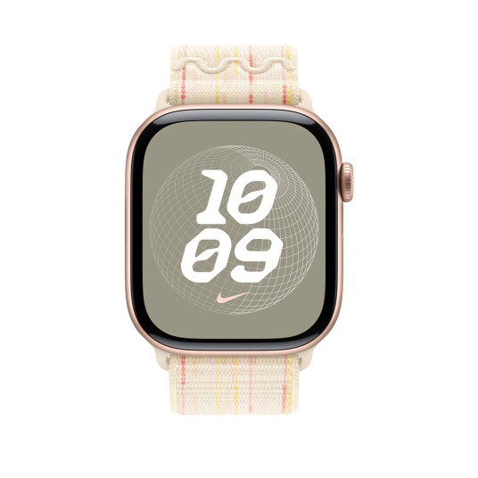 Apple Watch 46 mm Starlight/pinkki Nike Sport Loop -ranneke (MYJE3)