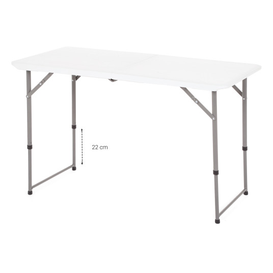 Kokoontaittuva puutarhapöytä, korkeussäädettävä, 122 cm