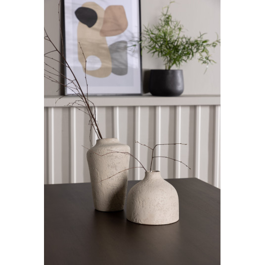Kaseidon ruokapöytä - kumipuu / tummanruskea MDF + Rosie ruokapöytä - musta / beige kangas _4