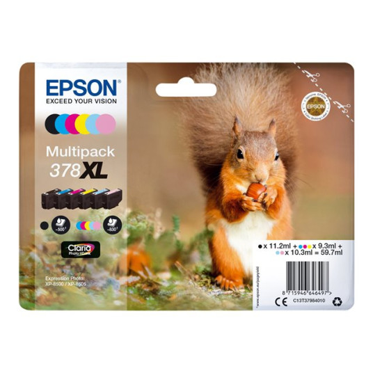 "Epson Tinte 378XL C13T37984010 Multipack (BKMCY/Hellmagenta/Hellcyan) 6er bis zu 830 Seiten"