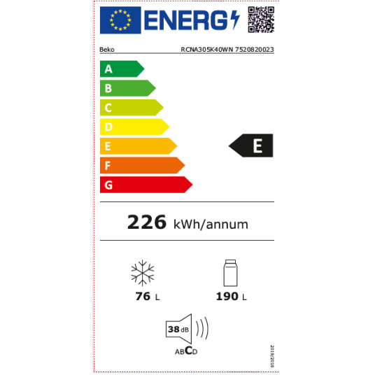 Jääkaappi Beko RCNA305K40WN jääkaappi