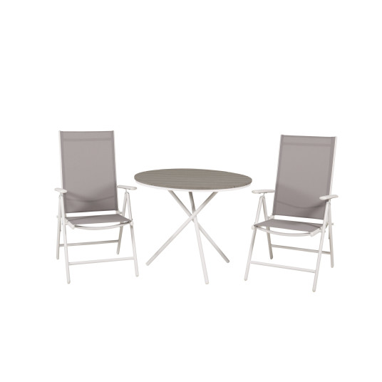 Parma cafébord ø90 - Valkoinen Alu / Harmaa Aintwood+Break 5:pos Tuoli - Valkoinen alu / Harmaa Textilene_2