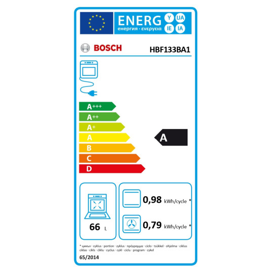 Bosch-uuni | HBF133BA1 | 66 L | Sähköinen | EcoClean | Nupit | Korkeus 59,5 cm | Leveys 59,4 cm | Musta | Musta
