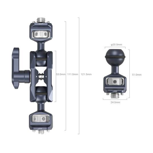 SMALLRIG 3874 MAGIC ARM KAKSOISKUULAPÄÄLLÄ (1/4&quot;-20 RUUVI JA ARRI-KIINNITYSRUUVI)