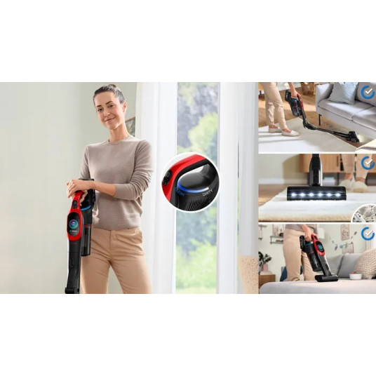 Bosch BCS1041PET pölynimuri / sähköluuta Pölynimuri luuta Akkukuiva HEPA pussiton 0,4 L 23,5 W Musta, Punainen 4 Ah