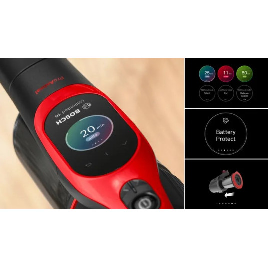 Bosch BCS1041PET pölynimuri / sähköluuta Pölynimuri luuta Akkukuiva HEPA pussiton 0,4 L 23,5 W Musta, Punainen 4 Ah