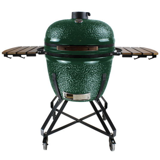 Kamado Grilli BIGGRILL 26" vihreä + monitoiminen 2 vyöhykejärjestelmä + teräksinen tuhkanpuhdistustyökalu + grillin kansi + keraaminen kananpidin