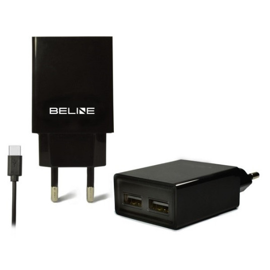 Matkalaturi 2x USB + USB-C 2A musta
