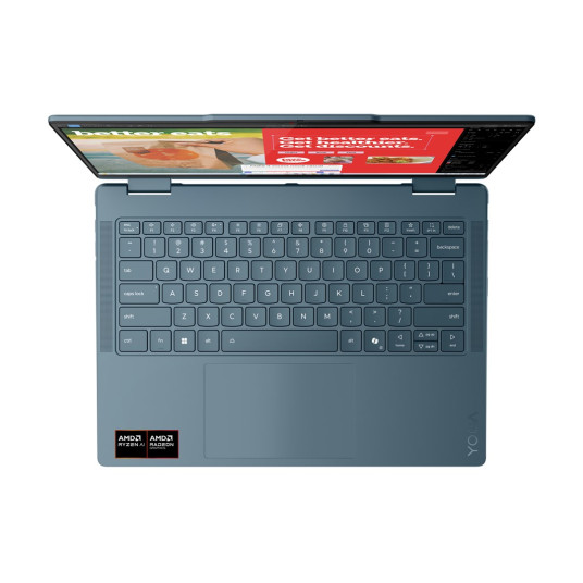Lenovo Yoga 7 2-in-1 14AKP10 Copilot+ PC AMD Ryzen AI 5 340 Hybridi (kaksi yhteen) 35,6 cm (14") Kosketusnäyttö WUXGA 16 GB LPDDR5x-SDRAM 512 GB SSD Wi-Fi 7 (802.11be) Windows 11 Home Syaani