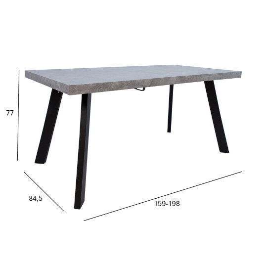 Ruokapöytä BRIGIT 159/198x84,5xH77cm, betonijäljitelmä
